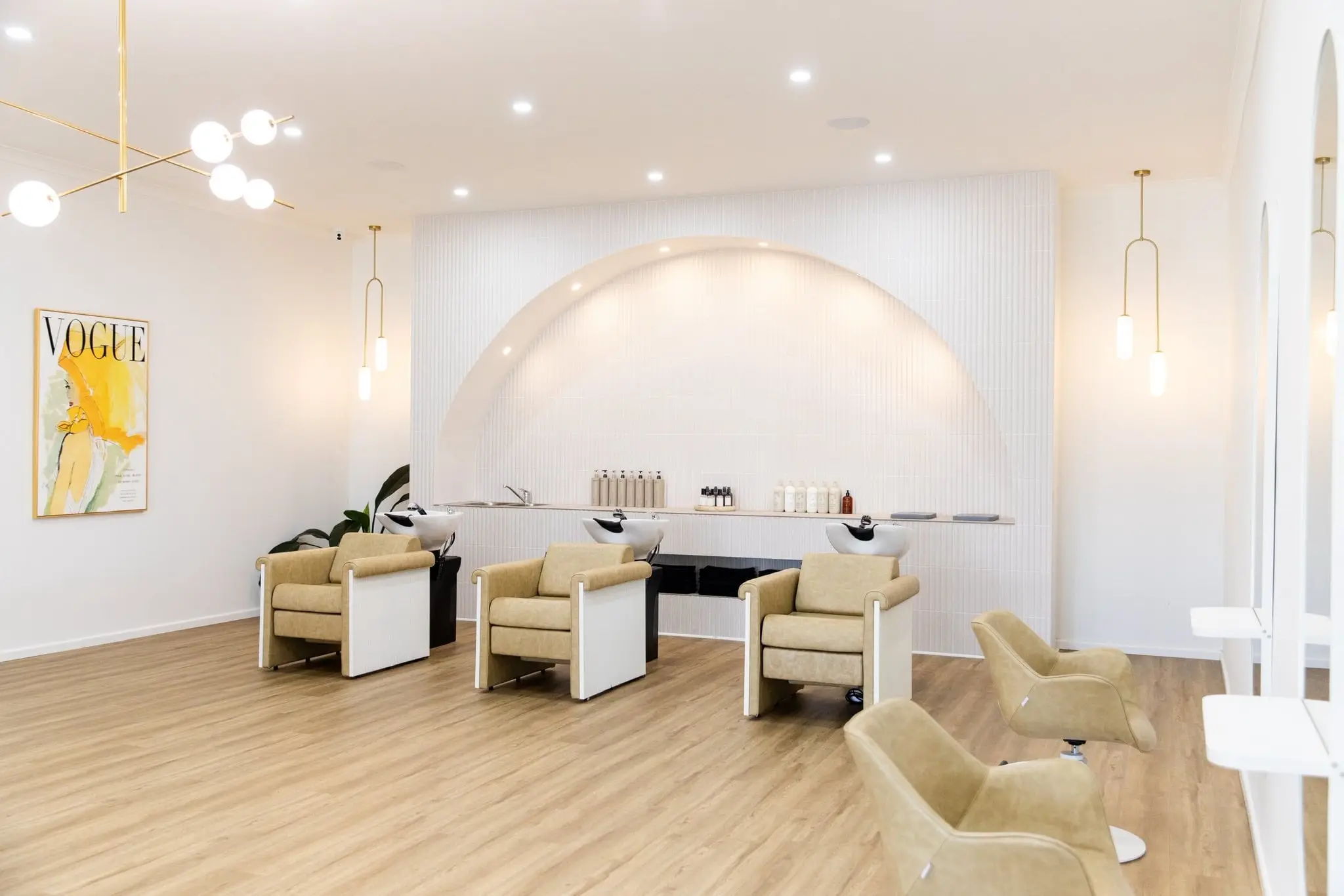 Welcoming salon interior and arched wash bay at Ergo and Mane, six minutes from Inglewood, Victoria