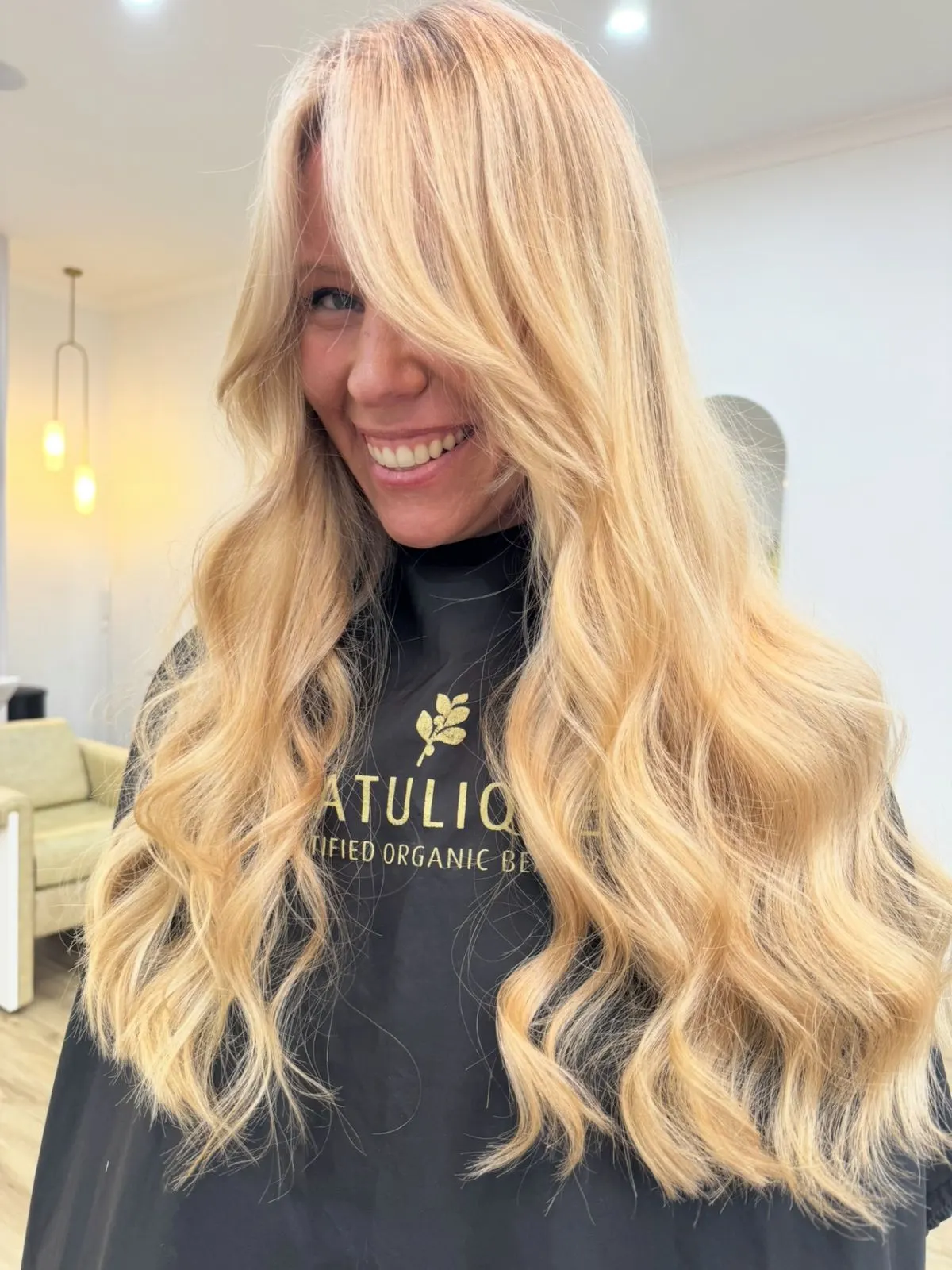 Honey blonde balayage with polished styling using NATULIQUE organic colour at Ergo and Mane hair salon in Bridgewater near Bendigo