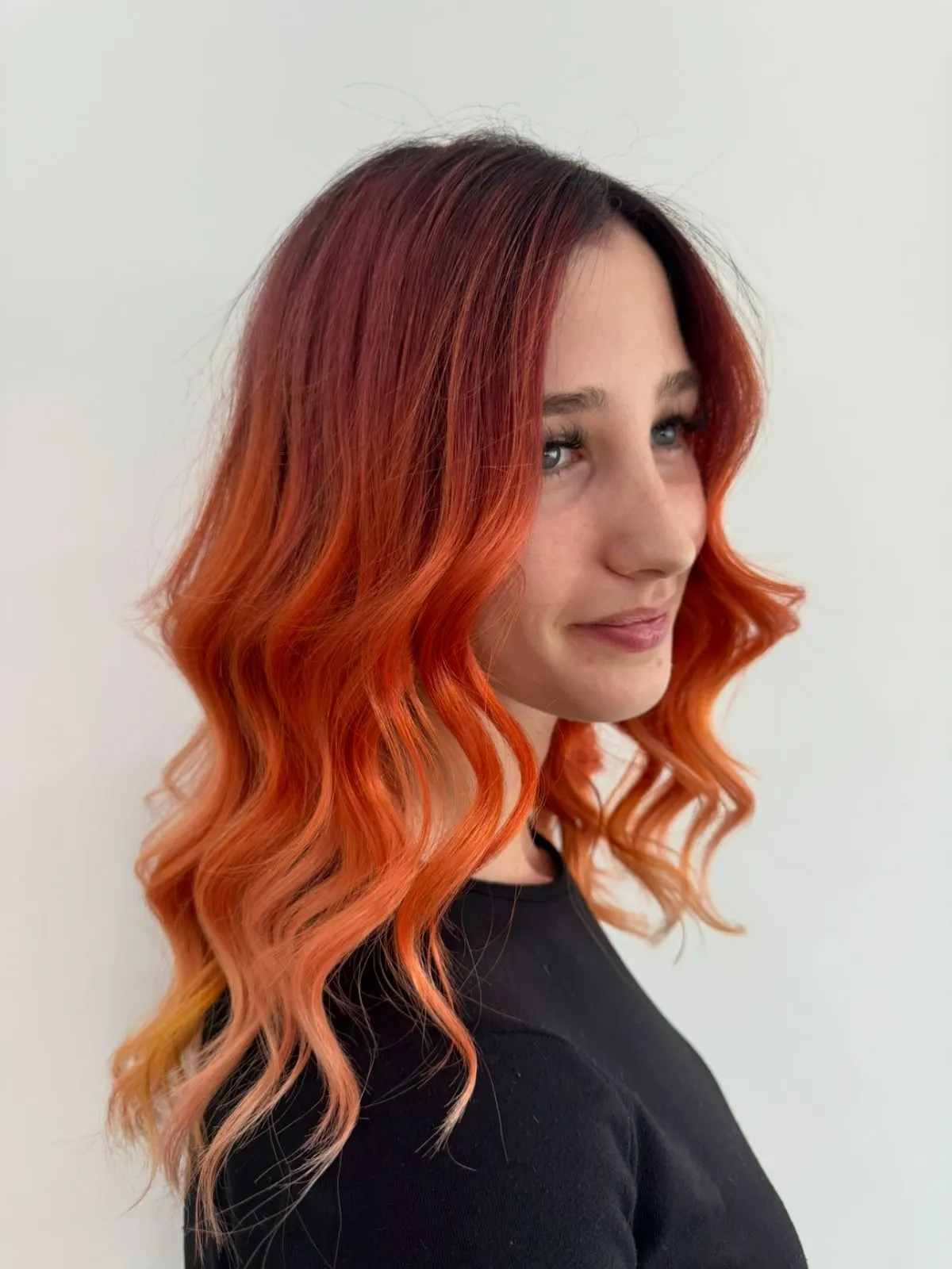 Vivid red and copper fashion hair colour transformation at Ergo and Mane Bridgewater near Bendigo