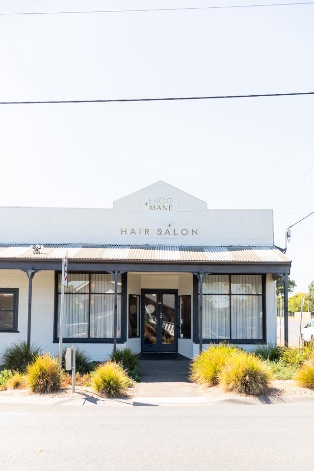 Ergo and Mane organic hair salon storefront at 22 Main Street Bridgewater on Loddon near Bendigo